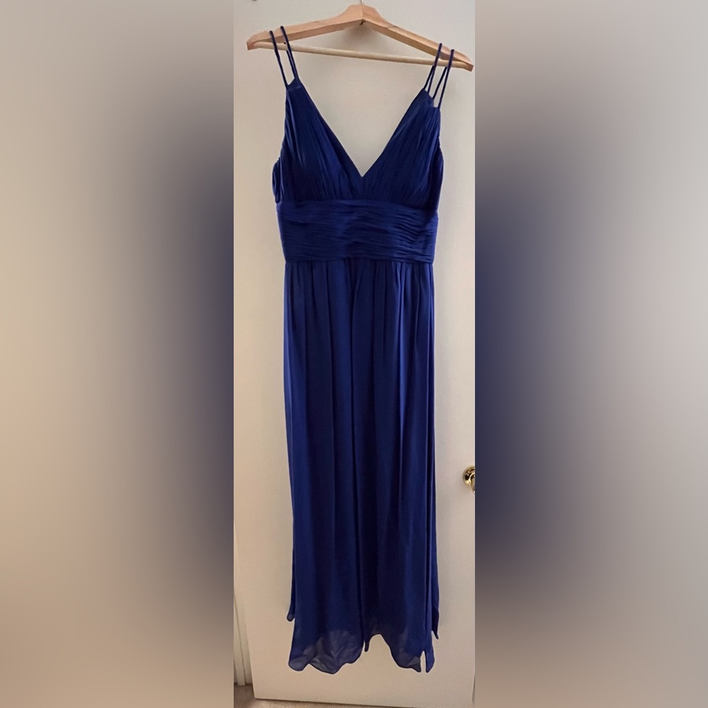 Elegant Royal Blue Sleeveless Shirred Waist Maxi Dress
